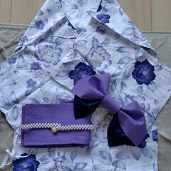 【未使用の下駄付き】女性用浴衣セット　パール風帯留め付き