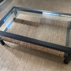 【テーブル】 ウォーターヒヤシンス家具 ガラス 机 リゾート ラタン ローテーブル 収納の画像