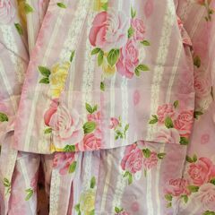  浴衣 140　キッズ　バラ　花柄　ピンク　おはしょり付　の画像