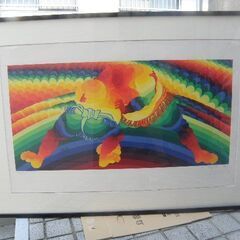 靉呕作 大相撲 カラーシルクスクリーン大作82x40cm 鉛筆直筆サイン入 ed=112/120 代表作のひとつ 取りに来ていただける方受け渡し日時自由の画像