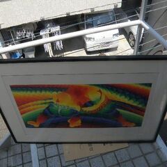 靉呕作 大相撲 カラーシルクスクリーン大作82x40cm 鉛筆直筆サイン入 ed=112/120 代表作のひとつ 取りに来ていただける方受け渡し日時自由の画像
