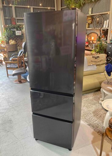 C30★HITACHI 日立★ 冷蔵庫 3ドア R-V38KV 2020年 375リットル ブラック シンプル 自動製氷 急速冷凍