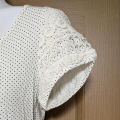 半袖カットソー　pour la frime Mサイズ ドット(紺×白 白×黒) 袖レース 2枚セットの画像