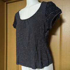 半袖カットソー　pour la frime Mサイズ ドット(紺×白 白×黒) 袖レース 2枚セットの画像