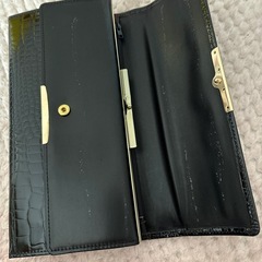 【美品】クロコ型押し クラッチバッグ ブラック ゴールド金具 パーティー 結婚式の画像