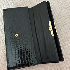 【美品】クロコ型押し クラッチバッグ ブラック ゴールド金具 パーティー 結婚式の画像