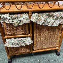 藤製 ミニチェスト 収納ラック ワゴン キャスター付 かご バスケット 幅66cm×奥行35cm×高さ94cm の画像