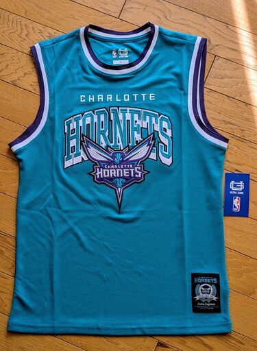 90sNBA ホーネッツバスケチームロゴ半袖Tシャツブラック黒XL