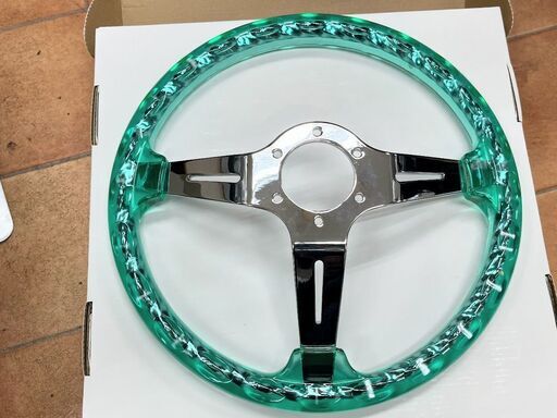 新品・未使用品 アクリル ツイスト ステアリング クリアー Ⅱ 34cm カスタム ツイスト アクリル クリア クリスタル ステアリング 緑