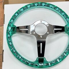 カスタム ツイスト アクリル クリア クリスタル ステアリング 緑 ハンドル 約35φ 14インチ ローライダー 旧車 ホットロッド キャルルック ヒットマンの画像