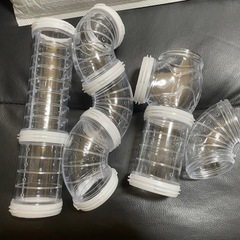 小動物用ケージ 透明/グレー 給水ボトルと未使用品トンネルチューブ付きの画像