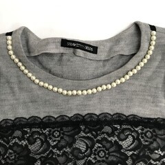 日本製★ストロベリーフィールズ/STRAWBERRY FIELDS★長袖ニットカットソー/セーター【レディースS-M/グレー/レース】Tops/Shirt◆sBH969の画像
