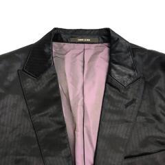 日本製★COMME CA MEN【コムサ メン】 秋冬テーラードジャケット 【メンズ48/L/黒/black/ストライプ】総裏地/シングル/Jacket◆BJ006-hの画像