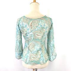 日本製/美品★ZAZIE【ザジ】七分袖 カットソー レディース【size:38/M/水色系/ペイズリー】シースルー/Tops◆BJ009-hの画像