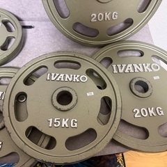 【中古】オリンピックプレートセット IVANKO 1.25Kg×2/2.5Kg×2/5Kg×2/10Kg×2/15Kg×2/20Kg×2/計107.5kg 穴径50mm 【札TB01】の画像