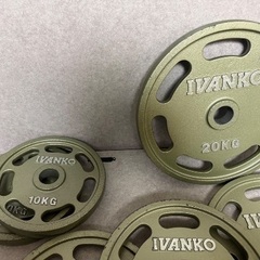 【中古】オリンピックプレートセット IVANKO 1.25Kg×2/2.5Kg×2/5Kg×2/10Kg×2/15Kg×2/20Kg×2/計107.5kg 穴径50mm 【札TB01】の画像