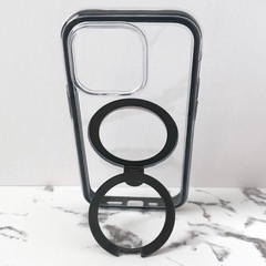 新品✨️iPhone14pro ケース 透明 クリア 黒 スタンド 磁力 リングの画像