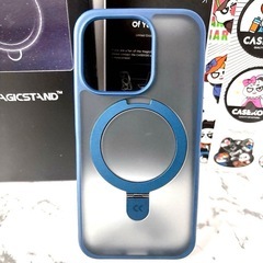 新品✨️ iPhone 15 pro ケース マット 半透明 ブルー 青 スタンド 磁力の画像