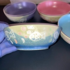 ✨未使用品✨【電子レンジ対応】【陶器製】🐟　中皿 盛鉢 小鉢 菜箸 9点セット  の画像
