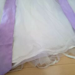 数回着用シフォンふわふわワンピース💜パープル×ホワイト/100cm前後の画像