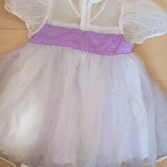 数回着用シフォンふわふわワンピース💜パープル×ホワイト/100cm前後の画像
