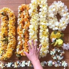 フラダンス　レイ　造花　素材　黄色の画像