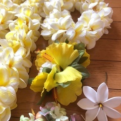 フラダンス　レイ　造花　素材　黄色の画像