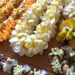 フラダンス　レイ　造花　素材　黄色の画像