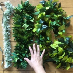 フラダンス　レイ　造花　素材　緑の画像