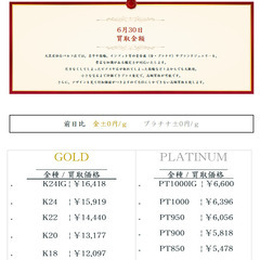 大黒屋仙台パルコ店 6/30　本日の貴金属の買取金額