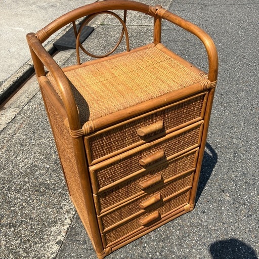 ラタン家具 籐家具 ラタンのチェスト 昭和レトロ 引き出し5個