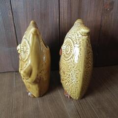 陶器製　フクロウ花瓶　2個セットの画像