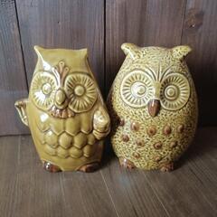 陶器製　フクロウ花瓶　2個セット