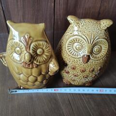 陶器製　フクロウ花瓶　2個セットの画像