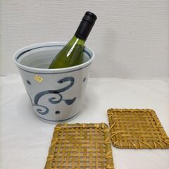 三洋陶器 龍峰窯 夢工房 手描き 染付 赤絵 酒器 ワインクーラー ／鉢カバー 250630-4Tの画像