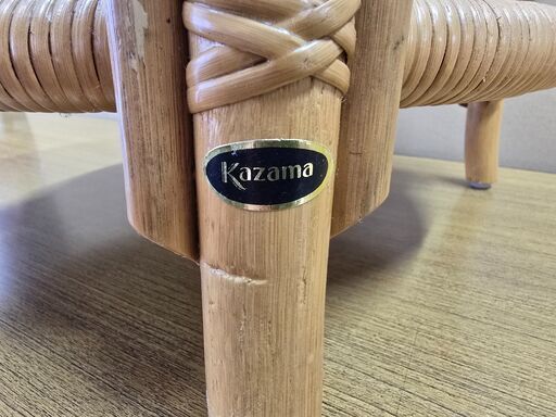 中古】値下げしましたKAZAMA カザマ ローテーブル 籐製 ガラス天板