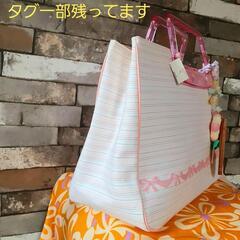 バッグ　ピンク　白　ラメ　青緑　黄色　リボン　ボーダー　サマンサタバサの画像