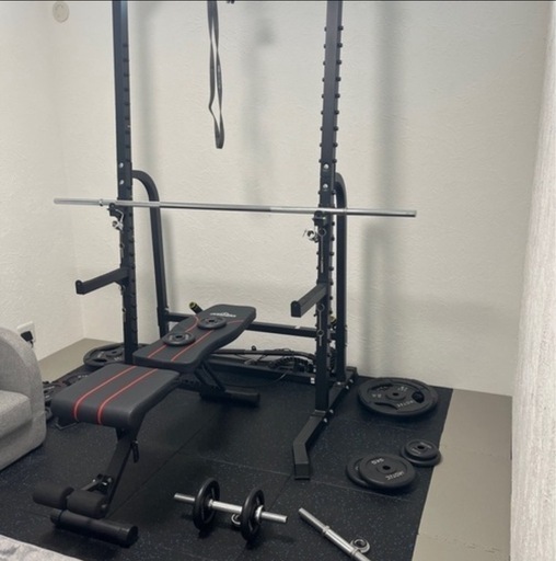 3日まで  トレーニングラック、バー、重りセット