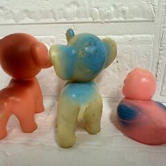昭和レトロ ヴィンテージ ソフビ人形 動物 3個セット 象 犬 アヒル ゾウ イヌ 日本製 韓国製 現状品 札幌市 白石店 の画像
