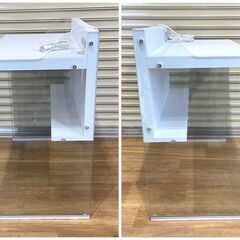 オシャレデスク！新品 東谷 両サイドガラス製 コンパクト机 デスク HAB-631 ホワイト W820×奥行445×高さ810mm 机 家具 取扱説明書付きの画像