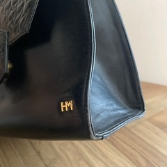 ハナエモリ HANAE MORI ハンドバッグ 型押し皮革 台形　ブラックの画像