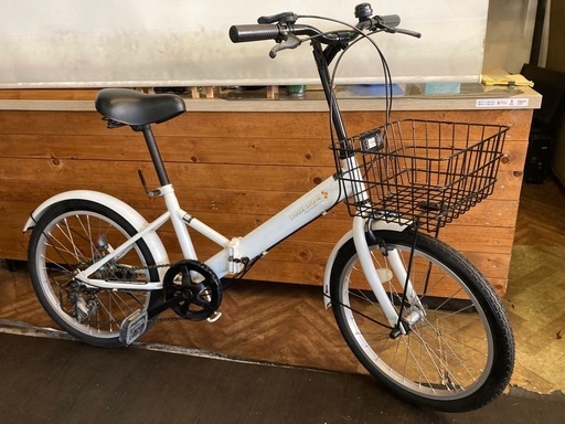 【チェーン新品！】6段変速　20インチ折りたたみ自転車　ホワイト