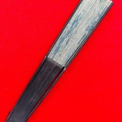 青い花模様の扇子 うちわ 布生地　和装小物 着物 浴衣　の画像