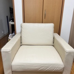 美品　無印良品/MUJI　本革1人掛けソファ&オットマンの画像