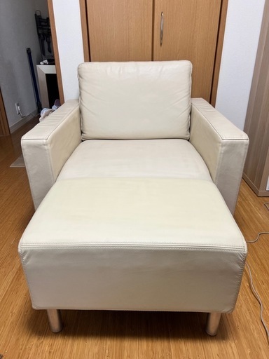 美品　無印良品/MUJI　本革1人掛けソファ&オットマン
