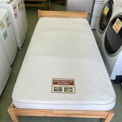 【リサイクルショップ ピカソ 小松原】🛏️✨無印風🌿ナチュラル木製シングルベッド＋マットレスセット✨🛏️★4905★の画像