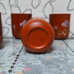 常滑焼 赤い花柄 湯飲み 5個セットささの画像