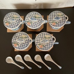 ✨ほぼ未使用品✨ 【磁器製】 🦐茶碗蒸し器 スプーン🥄&台座付き 5個セットの画像