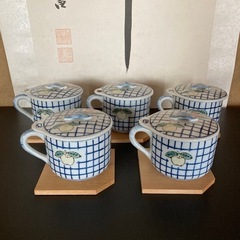 ✨ほぼ未使用品✨ 【磁器製】 🦐茶碗蒸し器 スプーン🥄&台座付き 5個セットの画像