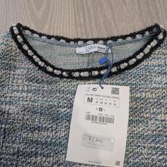 新品　ZARA ツイード風ビーズネック半袖Tシャツ　の画像